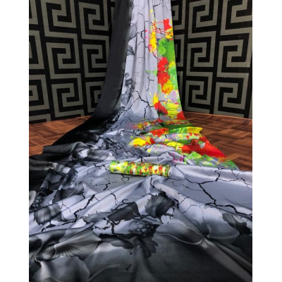 Artsilk Bright Green And Silver Saree