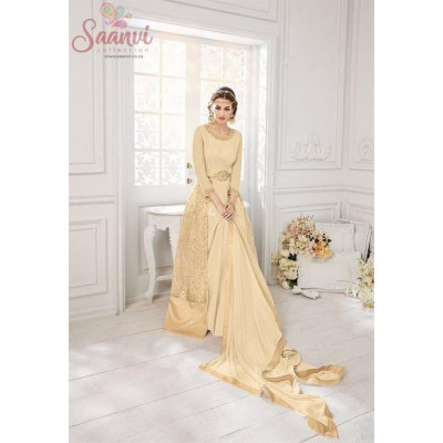 Gold And Beige Embroidered Anarkali Suit