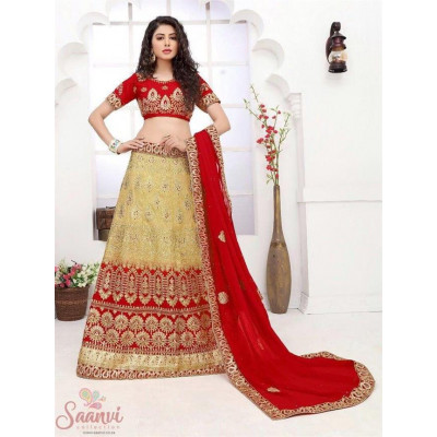 Gold And Maroon Embroidered Lehenga