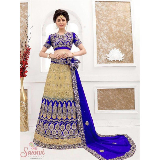 Royal Blue And Gold Embroidered Lehenga