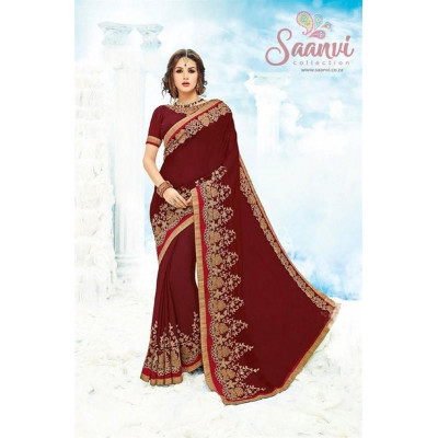 Maroon Embroidered Saree