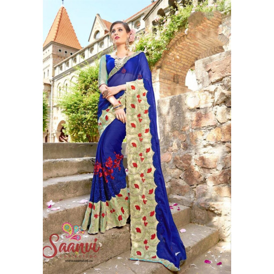 Stunning Blue And Gold Saree