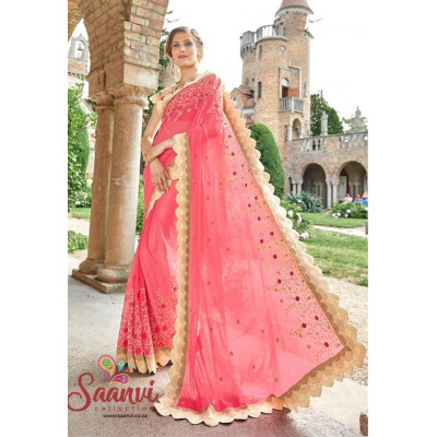 Unique Pink And Coral Saree