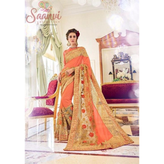 Stunning Floral Embroidered And Sequinned Net Saree