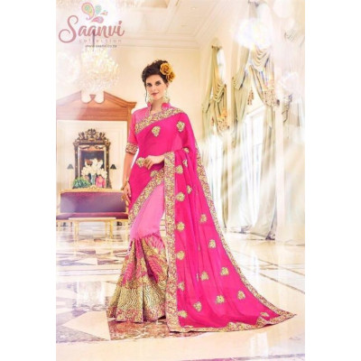 A Whimsical Magenta And Rose-Pink Half And Half Saree