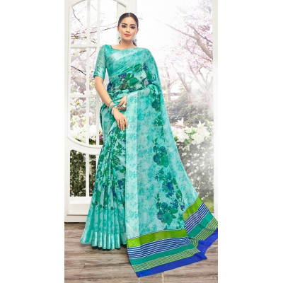 Fabulous For Spring  Green And Blue Saree